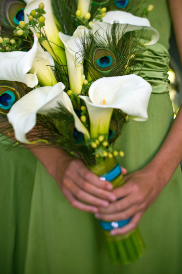 wedding photo by Ben Chrisman Photography, peacock feathers, calla lilly bouquet